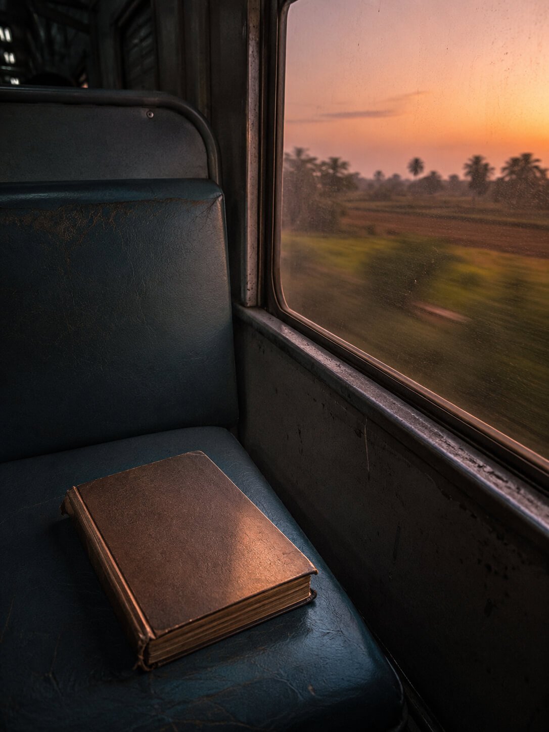 A train window at dusk - the 2008 journey where Sandeep Maskara's story began